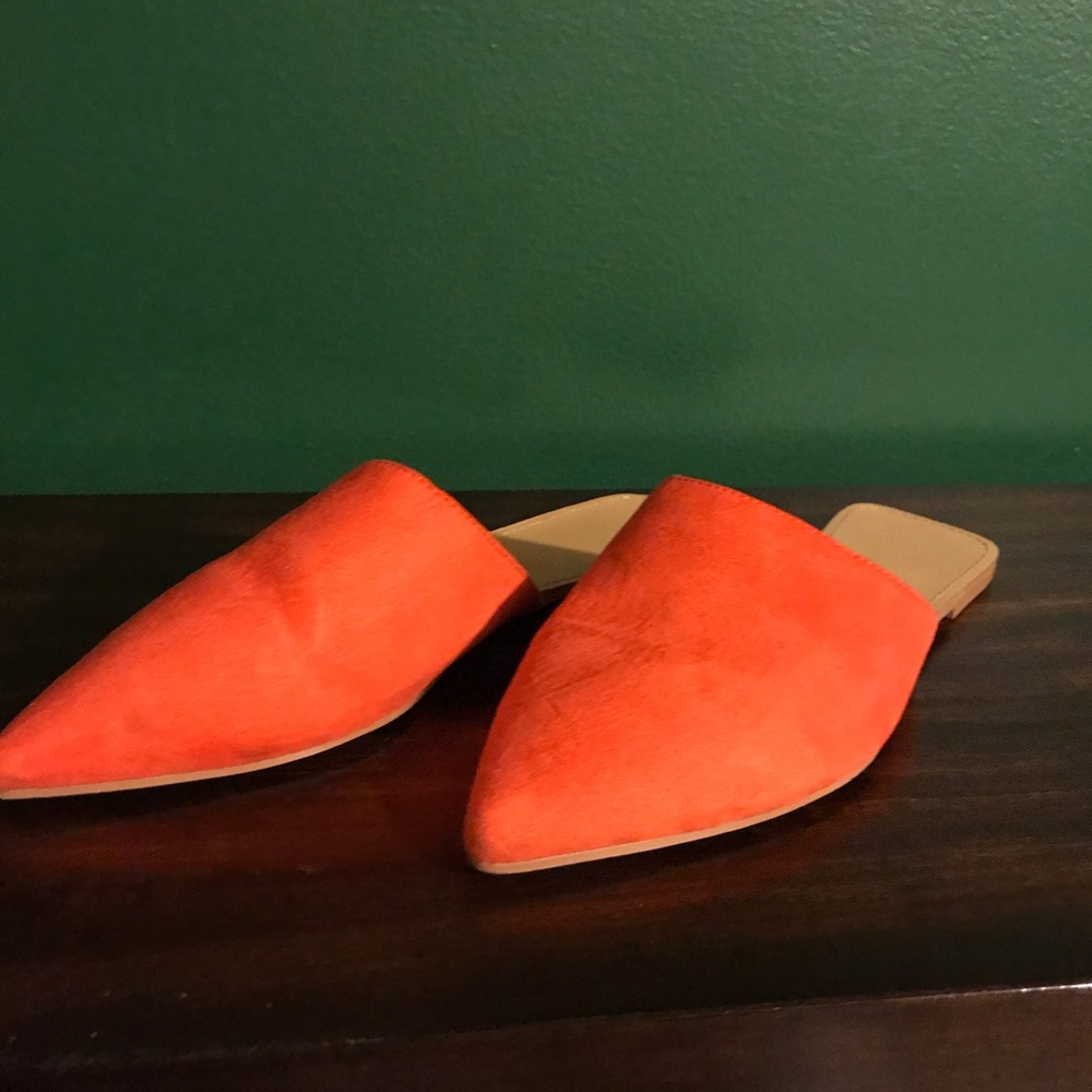 Bright Red Orange Pointed Toe Mules
